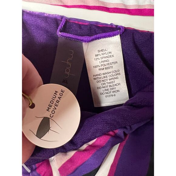 Mynah Striped Tankini Top & Bikini Bottom Set Purple Women's Size L / XL NWT - Picture 5 of 7